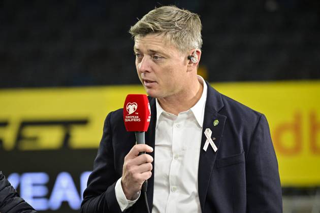STOCKHOLM, SWEDEN 20251010 Swedish national team, Nationalteam captain Jon Dahl Tomasson is interviewed in the Viasat studio after the loss during Friday s World Cup qualifying soccer match between Sweden and Switzerland at Strawberry Arena, October 10, 2025 in Stockholm, Sweden. STOCKHOLM SWEDEN x10030x