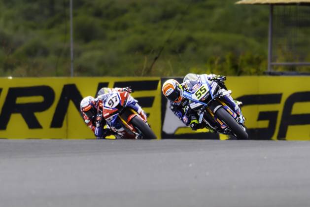 October 12, 2025, Cascais, Lisbon, Portugal: Andrea Locatelli and Xavi Vierge in action during the WorldSBK Championship Race 2 at the Estoril Circuit, Portugal, on October 12, 2025. Cascais Portugal - ZUMAr200 20251012_zsp_r200_041 Copyright: xNunoxReisinhox