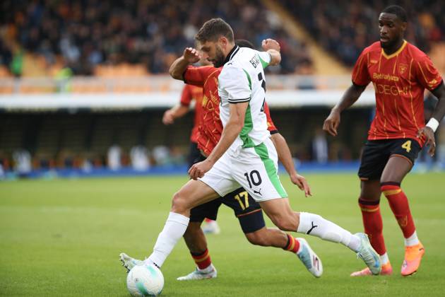 Domenico Berardi of US Sassuolo in action during the serie A match between US Lecce and US Sassuolo at Ettore Giardiniero - Via del Mare stadium in Lecce (Italy), October 18,2025. massimilianoxcarnabuci