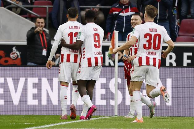 KOELN, GERMANY - OCTOBER 18: Said el Mala (1. FC Koeln, 13) celebrates his goal during the Bundesliga match between 1. FC Koeln vs. FC Augsburg at the Rheinenergie-Stadion on matchday 7 of the 1. Bundesliga on October 18, 2025 in Koeln, Germany. DFL REGULATIONS PROHIBIT ANY USE OF PHOTOGRAPHS AS IMAGE SEQUENCES AND OR QUASI-VIDEO. Nordrhein-Westfalen Germany Copyright: xBEAUTIFULxSPORTS AxelxKohringx