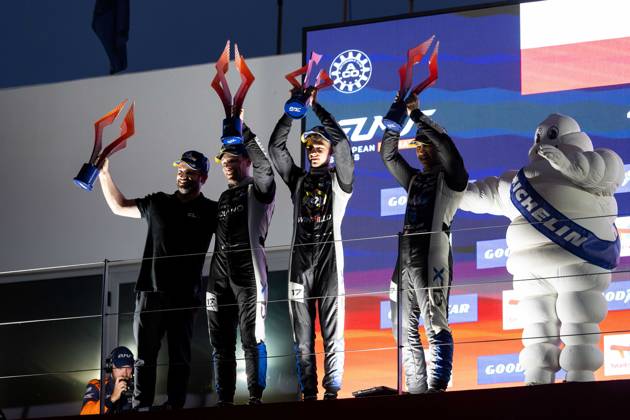 AUTO - ELMS - 4 HOURS OF PORTIMAO 2025 17 CLOSMENIL Adrien (fra), JENSEN Theodor (dnk), LANCHERE Paul (fra), CLX Motorsport, Ligier JS P325, LMP3, podium, portrait during the 4 Hours of Portimao, 6th round of the 2025 European Le Mans Series on the Autodromo Internacional do Algarve from October 16 to 18, 2025 in Portimao, Portugal -  Copyright: xJoaoxFilipex