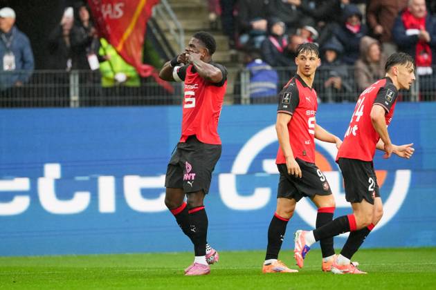 Stade Rennais FC v AJ Auxerre - Ligue 1 McDonald s 2025 2026 24 Anthony ROUAULT (srfc) - 09 Esteban LEPAUL (srfc) - 07 Breel EMBOLO (srfc) during the Ligue 1 McDonald s match between Rennes and Auxerre at Roazhon Park on October 19, 2025 in Rennes, France. Rennes France Copyright: xFEPx 776348165