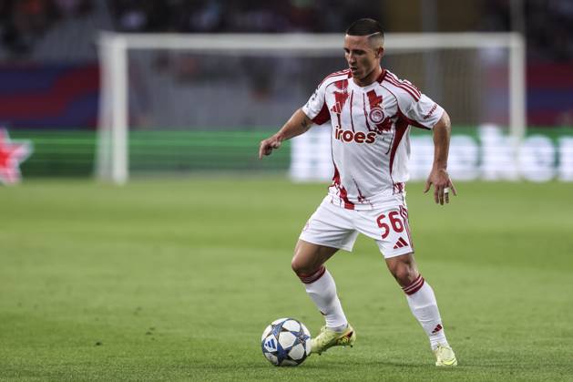 October 21, 2025, Barcelona, Barcelona, SPAIN: Daniel Podence of Olympiacos FC in action during the UEFA Champions League 2025 26 League Phase MD3 match between FC Barcelona, Barca and Olympiacos FC at Estadi Olimpic Lluis Companys on October 21, 2025 in Barcelona, Spain. Barcelona SPAIN - ZUMAa181 20251021_zaa_a181_181 Copyright: xJavierxBorregox