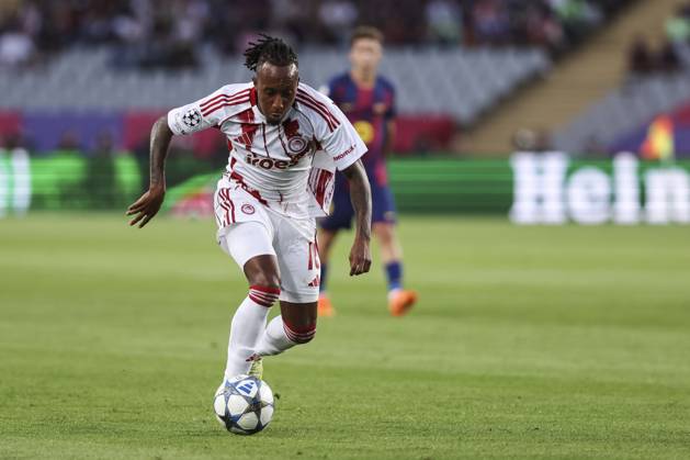 October 21, 2025, Barcelona, Barcelona, SPAIN: Gelson Martins of Olympiacos FC in action during the UEFA Champions League 2025 26 League Phase MD3 match between FC Barcelona, Barca and Olympiacos FC at Estadi Olimpic Lluis Companys on October 21, 2025 in Barcelona, Spain. Barcelona SPAIN - ZUMAa181 20251021_zaa_a181_193 Copyright: xJavierxBorregox