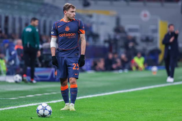 Nicolo Barella of FC Internazionale seen in action during UEFA Champions League 2025 26 League Phase - Matchday 4 football match between FC Internazionale and FC Kairat Almaty at San Siro Stadium in Milan Italy on 05 November 2025. Milan Stadio Giuseppe Meazza Milan Italy Copyright: xEPhotopressx SP24-1283-080