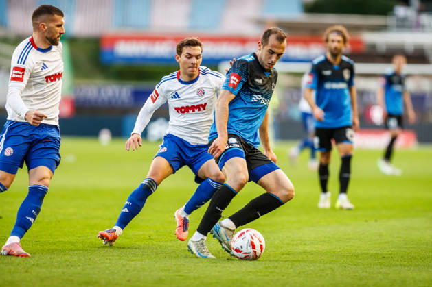 SuperSport HNL, round 15: HNK Hajduk Split v NK Varazdin Ante Rebic of HNK Hajduk Split, Niko Kristian Sigur of HNK Hajduk Split and Luka Mamic of NK Varazdin during the SuperSport HNL 2025. 2026. round 15 match between HNK Hajduk Split and NK Varazdin at Poljud Stadium in Split, Croatia on November 29, 2025. ZvonimirxBarisin PIXSELL