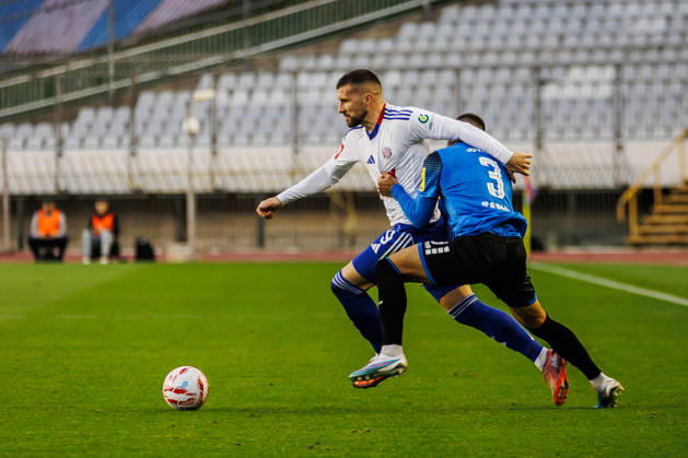 SuperSport HNL, round 15: HNK Hajduk Split v NK Varazdin Ante Rebic of HNK Hajduk Split and Vane Jovanov of NK Varazdin during the SuperSport HNL 2025. 2026. round 15 match between HNK Hajduk Split and NK Varazdin at Poljud Stadium in Split, Croatia on November 29, 2025. ZvonimirxBarisin PIXSELL