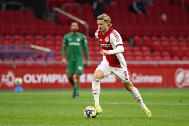 AMSTERDAM , 02-12-2025 , JohanCruyff Arena , season 2025 2026 , Dutch Eredivisie Football , match between Ajax and FC Groningen (replay) , Picture shows , Ajax player Kasper Dolberg Ajax - Groningen (replay) x32313245x Copyright: