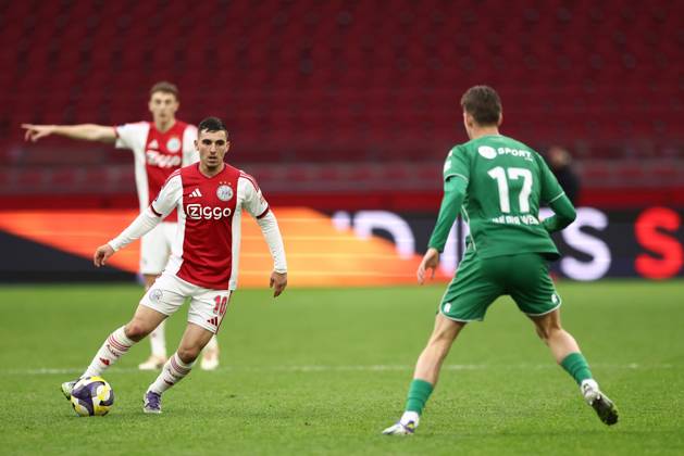 AMSTERDAM , 02-12-2025 , JohanCruyff Arena , season 2025 2026 , Dutch Eredivisie Football , match between Ajax and FC Groningen (replay) , Picture shows , Ajax player Oscar Gloukh Ajax - Groningen (replay) x32313316x Copyright: