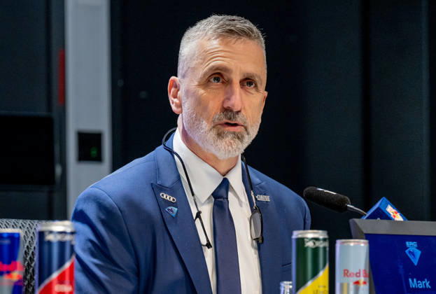 Mark French (Chef-Trainer, ERC Ingolstadt) bei der Pressekonferenz nach dem Spiel GER, EHC Red Bull Muenchen vs. ERC Ingolstadt, Eishockey, DEL, 25. Spieltag, Saison 2025 2026, 05.12.2025. GER, EHC Red Bull Muenchen vs. ERC Ingolstadt, Eishockey, DEL, 25. Spieltag, Saison 2025 2026, 05.12.2025. Muenchen Copyright: xEibner-Pressefoto HeikexFeinerx EP_HFR