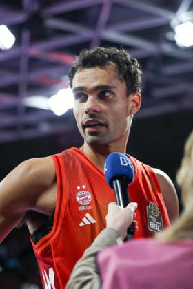 Oscar da Silva (FC Bayern Basketball, 01) beim Interview nach dem Spiel, GER, FC Bayern Basketball vs. Telekom Baskets Bonn, Basketball, easycredit Basketball Bundesliga, 15. Spieltag, Saison 2025 2026, 11.01.2026, GER, FC Bayern Basketball vs. Telekom Baskets Bonn, Basketball, easycredit Basketball Bundesliga, 15. Spieltag, Saison 2025 2026, 11.01.2026 Muenchen Copyright: xEibner-Pressefoto JennixMaulx EP_JML