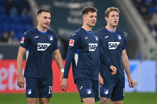 v.li:Tim LEMPERLE (1899 Hoffenheim), Fisnik ASLLANI (1899 Hoffenheim),Wouter BURGER (1899 Hoffenheim),Aktion. Fussball 1. Bundesliga Saison 2025 2026, 17.Spieltag, Spieltag17 TSG 1899 Hoffenheim - Borussia Moenchengladbach 5-1 am 14.01.2026 PreZero ARENA.