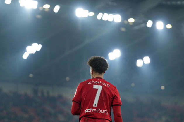 Derry Scherhant (SC Freiburg, 07) , Deutschland, Fussball, UEFA Europa League, 7.Spieltag, Ligaphase, 2025 2026, SC Freiburg vs. Maccabi Tel Aviv, 22.01.2026, Europa-Park Stadion, Freiburg, Deutschland Freiburg Europa-Park Stadion Baden-Württemberg Deutschland Copyright: xArnexAmbergx