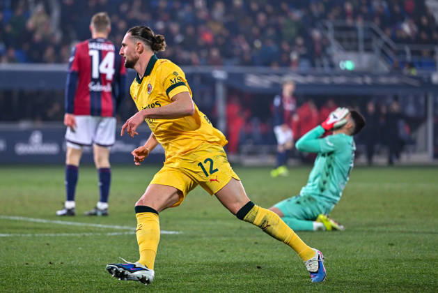 Milan s Adrien Rabiot celebrates after scoring a goal during Bologna FC vs AC Milan, Italian soccer Serie A match in Bologna, Italy, February 03 2026 Copyright: xAlessioxMarini IPAxSportx xipa-agency.netx xx IPA_70931924 IPA_Agency_IPA70931924