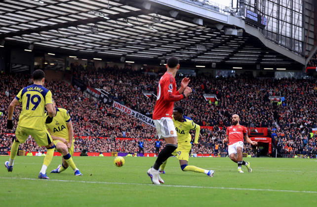 Manchester United, ManU v Tottenham Hotspur 07 February 2026 Manchester - Premier League football - Manchester United v Tottenham Hotspur - Bryan Mbeumo of Manchester United scoring the opening goal of the match - (Photo by Simon Stacpoole) Manchester UK Copyright: xSimonxStacpoolexOffside