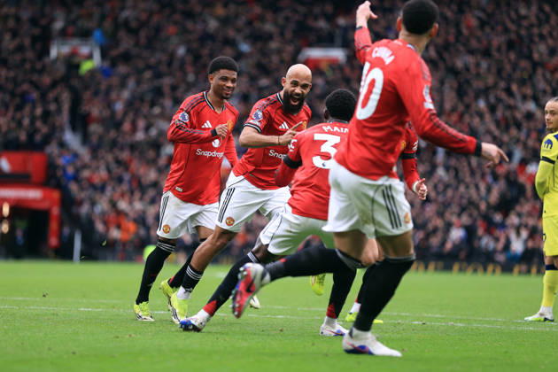 Manchester United, ManU v Tottenham Hotspur 07 February 2026 Manchester - Premier League football - Manchester United v Tottenham Hotspur - Bryan Mbeumo of Manchester United celebrates after scoring the opening goal - (Photo by Simon Stacpoole) Manchester UK Copyright: xSimonxStacpoolexOffside