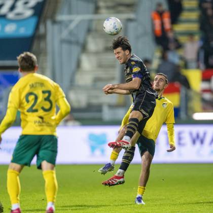 SITTARD , 17-01-2026 , Fortuna Sittard Stadium , season 2025 2026 , Dutch Eredivisie football , match between Fortuna Sittard and Sparta , picture shows Sparta player Pelle Clement Fortuna Sittard player Lance Duijvestijn Fortuna Sittard - Sparta x201378459x Copyright: