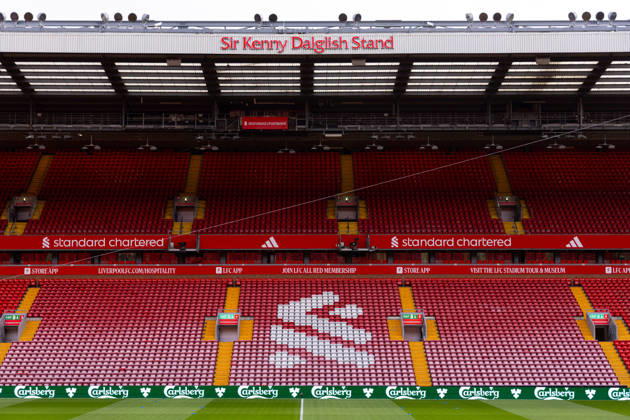 Football - FA Premier League - Liverpool FC v Manchester City FC LIVERPOOL, ENGLAND - Sunday, February 8, 2026: A general view of the Sir Kenny Dalglish Stand featuring the Standard Chartered logo before the FA Premier League match between Liverpool FC and Manchester City FC at Anfield. (Photo by David Rawcliffe Propaganda) LIVERPOOL Anfield MERSEYSIDE ENGLAND Copyright: xDavidxRawcliffex P2026-02-08-Liverpool_Man_City-12