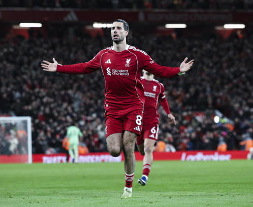 Liverpool v Manchester City, FA Premier League 08.02.26 Liverpool v Manchester City, FA Premier League Bradley Ormesher The Times Dominik Szoboszlai of Liverpool scores and celebrates scoring his teams opening goal 1-0  Copyright: xBradleyxOrmesherx NINTCHDBPICT001057464253