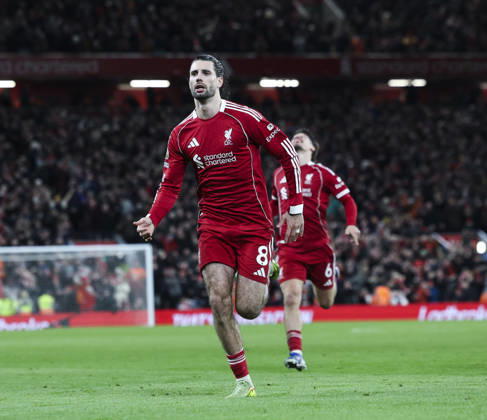 Liverpool v Manchester City, FA Premier League 08.02.26 Liverpool v Manchester City, FA Premier League Bradley Ormesher The Times Dominik Szoboszlai of Liverpool scores and celebrates scoring his teams opening goal 1-0  Copyright: xBradleyxOrmesherx NINTCHDBPICT001057464263