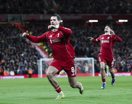 Liverpool v Manchester City, FA Premier League 08.02.26 Liverpool v Manchester City, FA Premier League Bradley Ormesher The Times Dominik Szoboszlai of Liverpool scores and celebrates scoring his teams opening goal 1-0  Copyright: xBradleyxOrmesherx NINTCHDBPICT001057464481