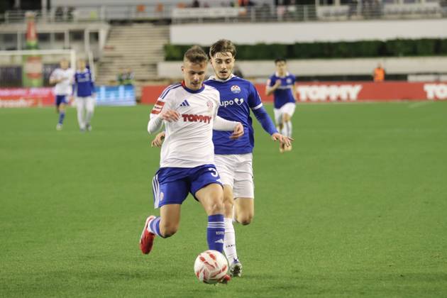 SuperSport HNL, round 18: HNK Hajduk Split v NK Slaven Belupo Simun Hrgovic of HNK Hajduk Split and Filip Kruselj of NK Slaven Belupo during the SuperSport HNL 2025. 2026. round 21 match between HNK Hajduk Split and NK Slaven Belupo at Poljud Stadium in Split, Croatia on February 7, 2026. IvoxCagalj PIXSELL