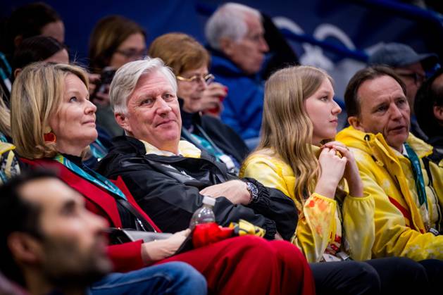 Queen Mathilde of Belgium, King Philippe - Filip of Belgium, Princess Eleonore and BOIC-COIB president Jean-Michel Saive pictured in action during the final of the women s 1500m Short Track Speed skating, Eisschnelllauf at the Milano Cortina 2026 Olympic Winter games, Winterspiele,Spiele, Summer games on Thursday 12 February 2026 in Milan, Italy. The XXV Winter Olympics take place from 6 to 22 February 2026 in Italy. JASPERxJACOBS x164391185x