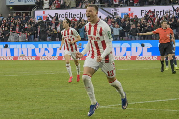 Said El Mala (Koeln 13) jubelt nach dem Tor zum 2:2 21.02.2026 Fussball 1. FC Koeln vs TSG Hoffenheim, Rheinenergiestadion, Koeln, DFB DFL REGULATIONS PROHIBIT ANY USE OF PHOTOGRAPHS AS IMAGE SEQUENCES AND OR QUASI-VIDEO