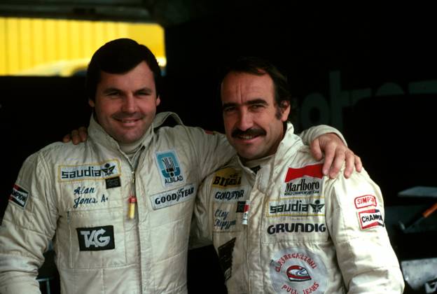 Williams team mates for a new season: Alan Jones (AUS) (left) and Clay Regazzoni (SUI) They finished ninth and tenth respectively in the race. ..Argentinean Grand Prix, Buenos Aires, 21 January 1979. Copyright: xSuttonxMotorsportsx