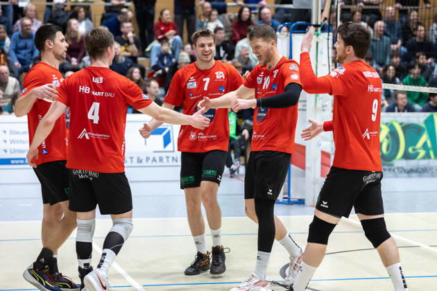Team, Mannschaft, jubelt, Jubel, positive Emotionen, positive Emotion, SV Schwaig Volleyball - CERATONIA Volleys Eltmann , Volleyball, 2. Bundesliga Sued, 22. Spieltag, 21.02.2026 SV Schwaig Volleyball - CERATONIA Volleys Eltmann , Volleyball, 2. Bundesliga Sued, 22. Spieltag, 21.02.2026 Schwaig Copyright: xEibner-Pressefoto G.xSantemizx EP_GSZ