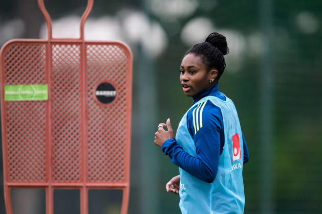 260225 Monica Jusu Bah of the Swedish women s national football at a training session on February 25, 2026 in Albufeira. Photo: Ludvig Thunman BILDBYRAN kod LT LT0773 fotboll football soccer fotball träning practice training sverige sweden dam bbeng Copyright: LUDVIGxTHUNMAN BB260225LT012
