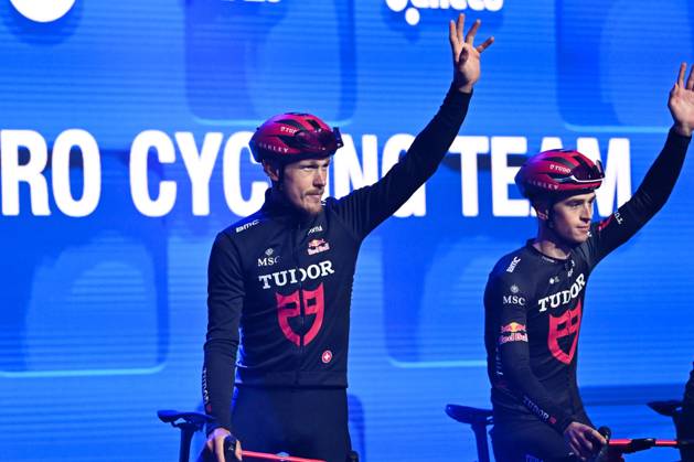 Italy s Matteo Trentin of Tudor Pro Cycling Team pictured during the team presentation at the start of the 81st edition of the men s one-day cycling race Omloop Het Nieuwsblad (UCI World Tour), the opening race of the Flemish one-day classics season, 207,6 km from Gent to Ninove, Saturday 28 February 2026. MAARTENxSTRAETEMANS x165909517x