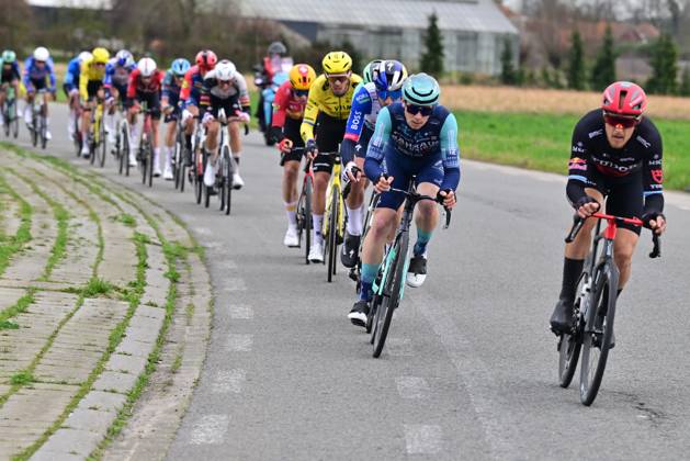 Italy s Matteo Trentin of Tudor Pro Cycling Team (R) pictured in action during the 78th edition of the men elite race of the Kuurne-Brussels-Kuurne one day cycling race, 195 km from Kuurne to Kuurne via Brussels, Sunday 01 March 2026. DIRKxWAEM x166101234x