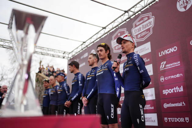 PINARELLO-Q36.5 PRO CYCLING TEAM during the team presentation of the Strade Bianche e Strade Bianche Women cycling race in Siena - Tuscany - Italy - Friday, March 6 2026. - cycling Copyright: xPaolone xLaPressex