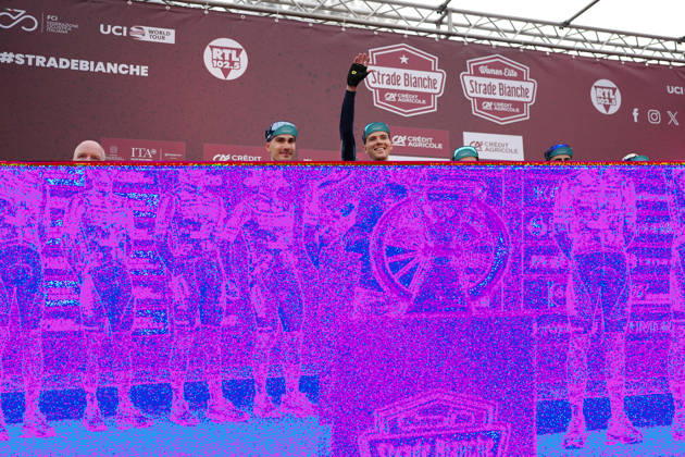 PINARELLO-Q36.5 PRO CYCLING TEAM during the team presentation of the Strade Bianche e Strade Bianche Women cycling race in Siena - Tuscany - Italy - Friday, March 6 2026. - cycling Copyright: xPaolone xLaPressex