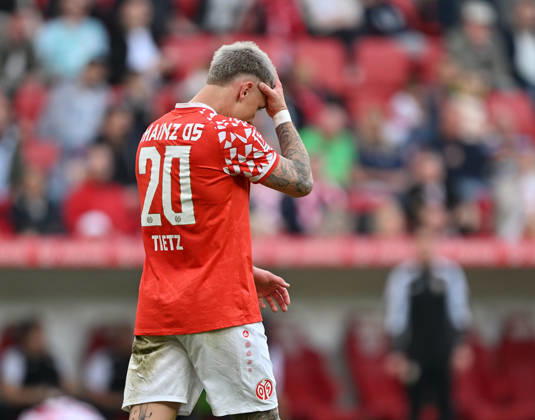 Fussball I Herren I Saison 2025-2026 I Bundesliga I 25. Spieltag I 1. FSV Mainz 05 - VFB Stuttgart I 07.03.2026 Phillip Tietz (20, 1. FSV Mainz 05) nach vergebener Torchance Mainz MEWA Arena Rheinland-Pfalz Deutschland Copyright: xLobeca MaraxWolfx