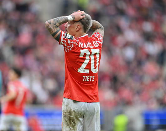Fussball I Herren I Saison 2025-2026 I Bundesliga I 25. Spieltag I 1. FSV Mainz 05 - VFB Stuttgart I 07.03.2026 Phillip Tietz (20, 1. FSV Mainz 05) nach vergebener Torchance Mainz MEWA Arena Rheinland-Pfalz Deutschland Copyright: xLobeca MaraxWolfx