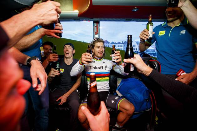 Road cycling, Rad, Radsport, Strasse illustration pictures Sagan Peter pictured celebrating his victory in the team bus after the Flanders Classics UCI WorldTour 100th Ronde van Vlaanderen cycling race with start in Brugge and finish in Oudenaarde Copyright: xJanxDexMeuleneirx