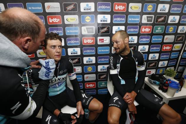 Road cycling, Rad, Radsport, Strasse illustration pictures Tom Boonen and Niki Terpstra of Etixx Quick Step pictured after the UCI Flanders Classics cycling race Omloop Het Nieuwsblad in Gent, Belgium. Copyright: xJdmx