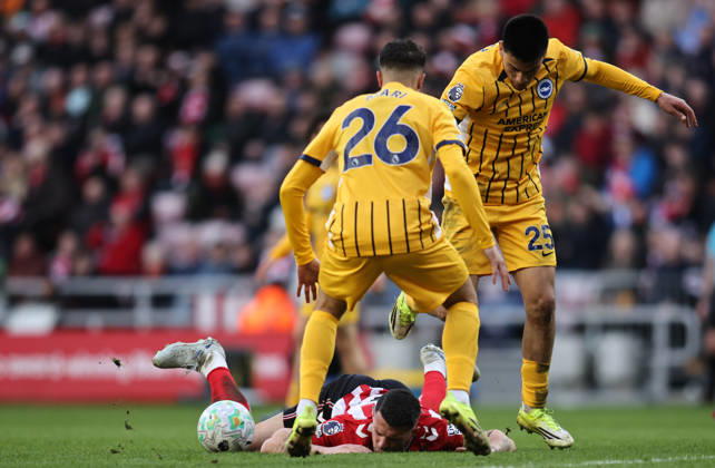 Sunderland v Brighton & Hove Albion - Premier League Granit Xhaka of Sunderland is fouled by Diego Gomez and Yasin Ayari of Brighton and Hove Albion during the Premier League match between Sunderland and Brighton and Hove Albion at the Stadium of Light, Sunderland, on March 14, 2026. Sunderland Tyne and Wear United Kingdom Copyright: xMIxNewsx originalFilename:fletcher-sunderla260314_npIhZ