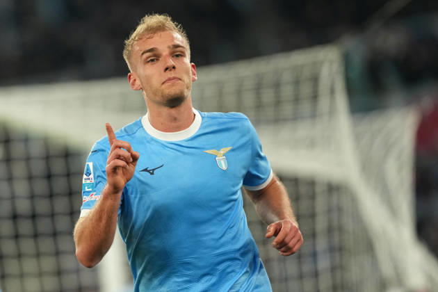 Gustav Isaksen of SS Lazio celebrates after scoring the goal of 1-0 during the Serie A 2025 2026 football match between SS Lazio and AC Milan at Stadio Olimpico in Rome (Italy), March 15, 2026. AntoniettaxBaldassarre