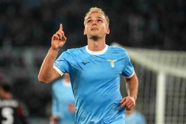 Gustav Isaksen of SS Lazio celebrates after scoring the goal of 1-0 during the Serie A 2025 2026 football match between SS Lazio and AC Milan at Stadio Olimpico in Rome (Italy), March 15, 2026. AntoniettaxBaldassarre