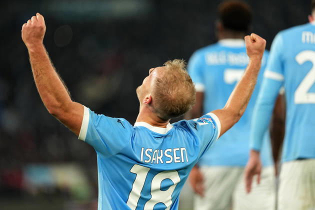 Gustav Isaksen of SS Lazio celebrates after scoring the goal of 1-0 during the Serie A 2025 2026 football match between SS Lazio and AC Milan at Stadio Olimpico in Rome (Italy), March 15, 2026. AntoniettaxBaldassarre