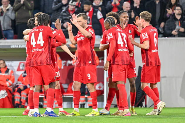 Jubel zum Tor zum 5:1 durch Maximilian Eggestein (SC Freiburg, 08) GER, SC Freiburg - KRC Genk, Fussball, Europa League, Achtelfinale, Saison 2025 2026, 19.03.2026 GER, SC Freiburg - KRC Genk, Fussball, Europa League, Achtelfinale, Saison 2025 2026, 19.03.2026 Freiburg Copyright: xEibner-Pressefoto ThomasxHessx EP_THS