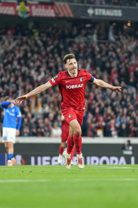 Maximilian Eggestein (SC Freiburg, 08) Torjubel, Emotionen, Torschuss, Abschluss, Torerfolg, Tor, Treffer , Deutschland, Fussball, UEFA Europa League, Achtelfinale, Rückspiel, 2025 2026, SC Freiburg vs. KRC Genk, 19.03.2026, Europa-Park Stadion, Freiburg, Deutschland Freiburg Europa-Park Stadion Baden-Württemberg Deutschland Copyright: xArnexAmbergx