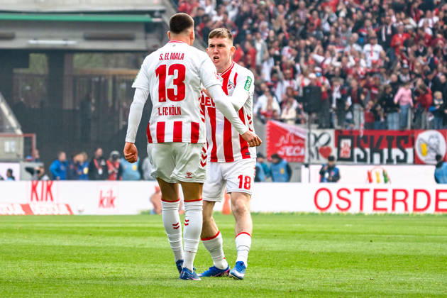 Deutschland: Bundesliga 2025 2026 27. Spieltag, 1. FC Köln vs. Borussia Mönchengladbach, Samstag, 21.03.2026 Rhein-Energie-Stadion, Nordrhein-Westfalen Tor zum 1:1 durch Said El Mala (FC Köln, 13) Jubel Freude Emotionen Torjubel isak Johannesson (FC Köln, 18) Copyright: xCelinaxLeiersx