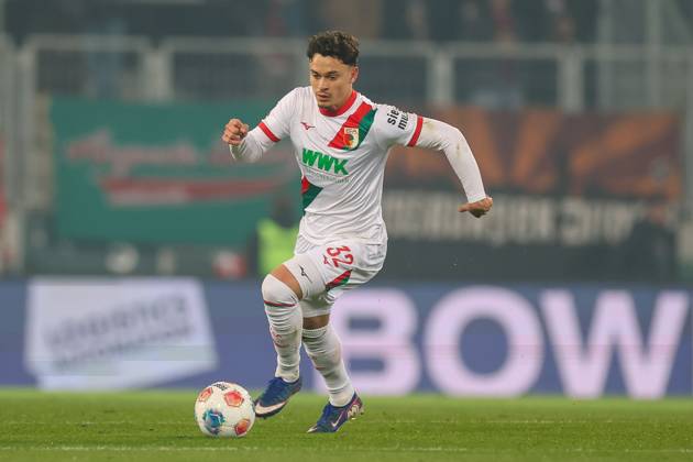 Fabian Rieder 32 (FC Augsburg), FC Augsburg vs. VfB Stuttgart, Fussball, 1. Bundesliga, 27. Spieltag, 22.03.2026 DFB regulations prohibit any use of photographs as image sequences and or quasi-video Augsburg Bayern Deutschland