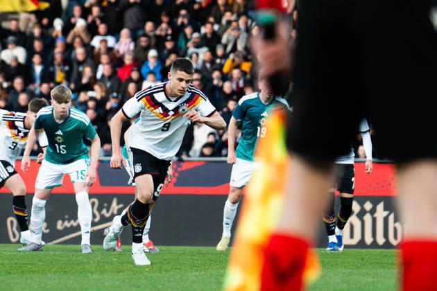 Deutschland: U21, U 21 EM-Qualifikation 2025 2026, Deutschland U21 vs. Nordirland U21, Freitag 27.03.2026, Eintracht Stadion Braunschweig Tor zum 1:0 durch Nicolo Tresoldi Elfmeter Copyright: xCelinaxLeiersx
