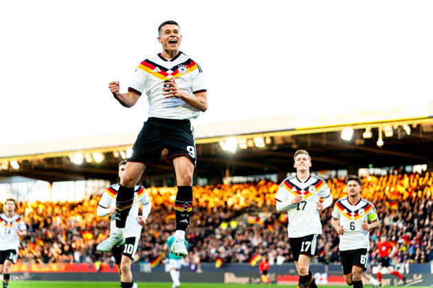 Deutschland: U21, U 21 EM-Qualifikation 2025 2026, Deutschland U21 vs. Nordirland U21, Freitag 27.03.2026, Eintracht Stadion Braunschweig Tor zum 1:0 durch Nicolo Tresoldi Elfmeter Jubel Freude Emotionen Torjubel DFB U21 Nationalmannschaft Copyright: xCelinaxLeiersx