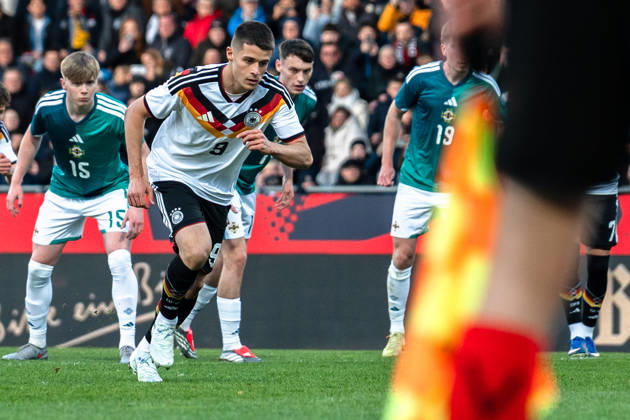 Deutschland: U21, U 21 EM-Qualifikation 2025 2026, Deutschland U21 vs. Nordirland U21, Freitag 27.03.2026, Eintracht Stadion Braunschweig DFB U21 Nationalmannschaft Tor zum 1:0 durch NicolÃ² Tresoldi Elfmeter Copyright: xCelinaxLeiersx